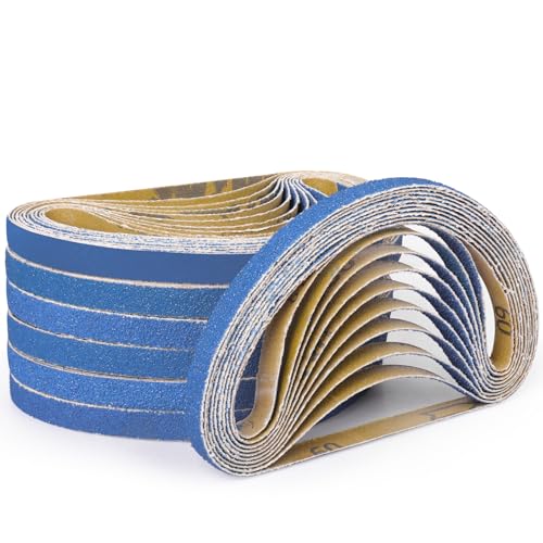 40-Piece Premium 3/8 x 21 Inch Zirconia Sanding Belts 40-400 Grit - color: Mix Grit, size: 3/8x21 Inch