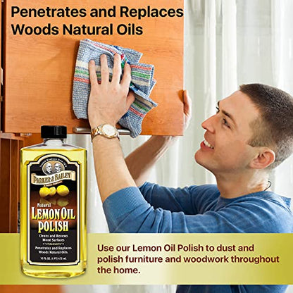 Parker & Bailey Woodcare Oil Polish Kit – Lemon Oil & Orange Oil Furniture Cleaner & Wood Restorer – Natural Wood Polish for Tables, Cabinets & Furniture Shine Bundle