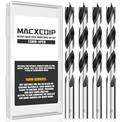 4Pcs 12MM Metric Brad Point Wood Drill Bit Set - size: 0.472" - 4pcs
