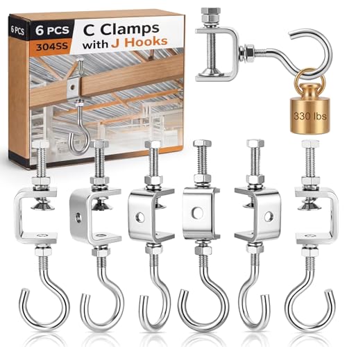 Moxweyeni 6 Pack C Clamp with J Hook, 1 Inch Heavy Duty Beam Clamp Hanger