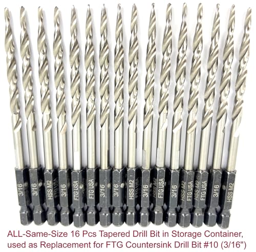FTG USA 16 Pc #10(3/16") Replacement Taper Countersink Drill Bit Hex Shank - size: #10, style: 16 Piece Same Size