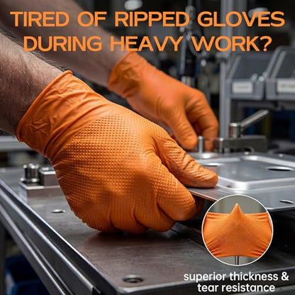HEAVY DUTY 8 Mil Orange Nitrile Gloves, Diamond Textured Disposable Industrial Mechanic Rubber Gloves 1000PCs - size: X-Large