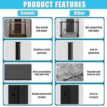 36" Fascia Mount Cable Railing Post Kit,Including 4 Black Railing Posts,250ft Cable, 10 Sets Terminal, 60 Cable Grommets(No Handrail) - size: 4 Line Posts Kit