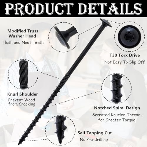 80pcs Heavy Duty Construction Structural Lag Screws with 2 T30 Bits - size: #14 x 6