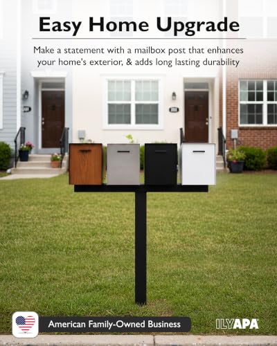 Ilyapa Multifamily Mailbox Post for Outside - 43x4x4 Post Cover - Black - color: Black Quadruple