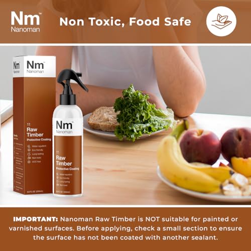 Nanoman Timber & Wood Water Repellent Sealer, 250mL – Invisible Waterproofing & Stain Protection for Raw Wood, Furniture, Benchtops, Vanities, Indoor & Outdoor