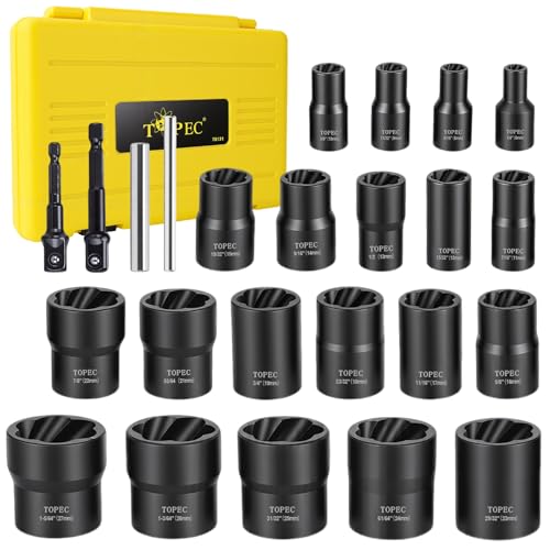 Topec Bolt Extractor Kit 24 Pieces, 3/8'' 1/2'' Drive Lug Nut Extractor Set - size: 24-piece