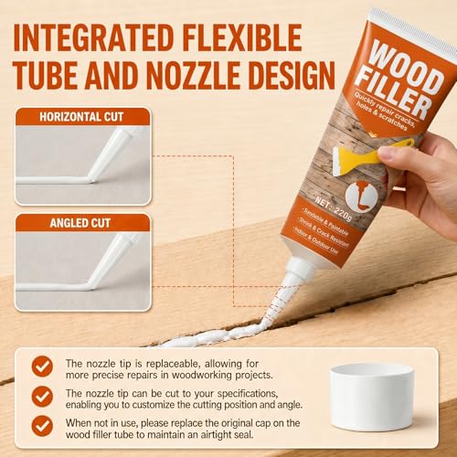 Wood Filler, 7.76 oz Paintable Wood Putty, Stainable, Shrink & Crack Resistant, Quick Repair for Cracks, Holes and Scratches on Wooden Furniture, Cabinets, Doors, Floors- Indoor & Outdoor(White)