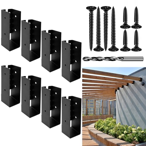 Concealed Joist Hanger Brackets, Woodwork Concealed-Flange Hanger for 2" x 6”(Actual:1.5" x 5.5“) Lumber,U-Shaped Joist Steel Bracket for Wood Fence,Porch,Swing,Handrails(8Pack)