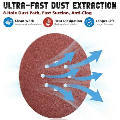 9 Inch 8 Hole Drywall Sanding Disc, 40 Grit 15 PCS Hook and Loop Sandpaper - style: Grit 40