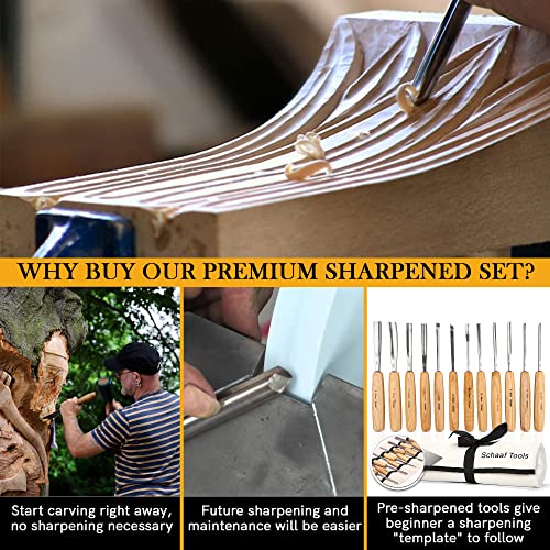 Schaaf Wood Carving Tools 12-pc Wood Chisel Set with Gouges, Hand Sharpened - color: Professionally Sharpened 12 Piece Set