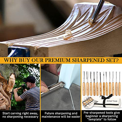 Schaaf Wood Carving Tools 12-pc Wood Chisel Set with Gouges, Hand Sharpened - color: Professionally Sharpened 12 Piece Set
