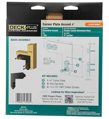 Deck Plus Laredo Sunset 90 Degree Outside Angle, 4in, 1 Pack, Black
