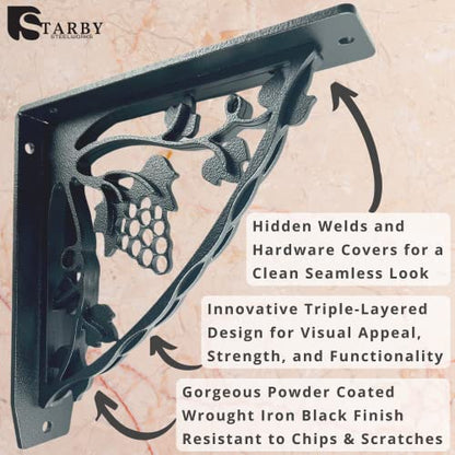 Starby Madeira Heavy Duty Steel Fireplace Mantel Brackets, Floating Shelf, Countertop Support - Hand Welded (2 Pack) (12 x 12 x 2) - color: Madeira, size: 12" x 12" x 2"