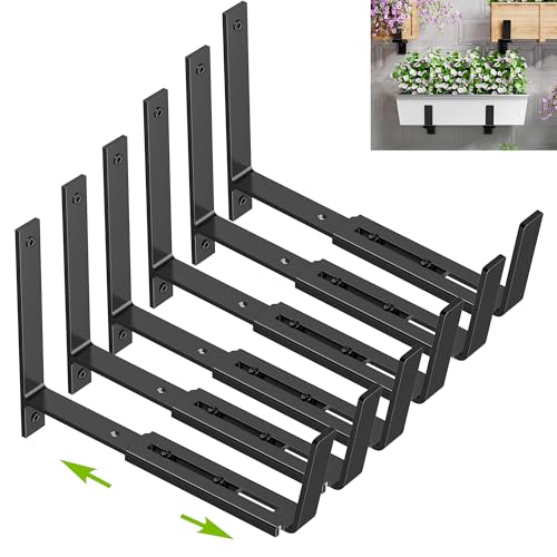 Y&M Adjustable Window Box Brackets 6 Pack, Wall Mount Planter Box Brackets - size: Set of 6- Black