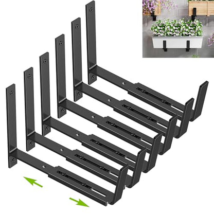 Y&M Adjustable Window Box Brackets 6 Pack, Wall Mount Planter Box Brackets - size: Set of 6- Black