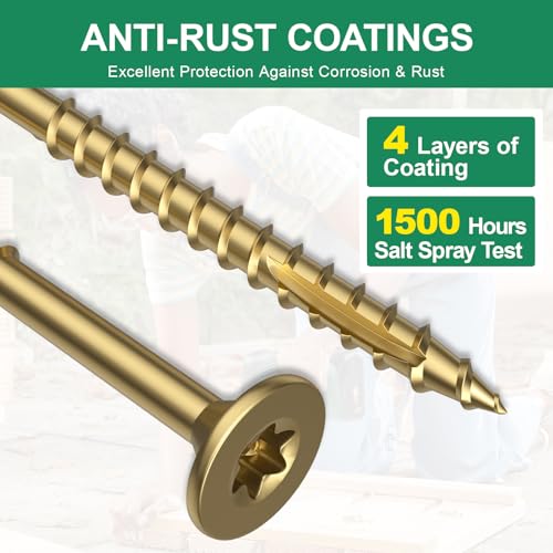 #8 x 2” Deck Screws, 100Pcs Star Drive Wood Screws - color: Gold, size: 2 Inch