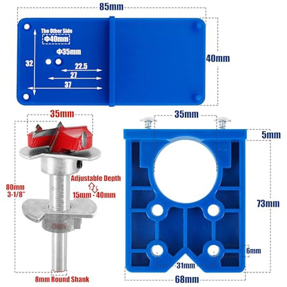 Yakamoz 35mm Concealed Hinge Jig Kit, 8mm Round Shank Carbide Forstner Bit