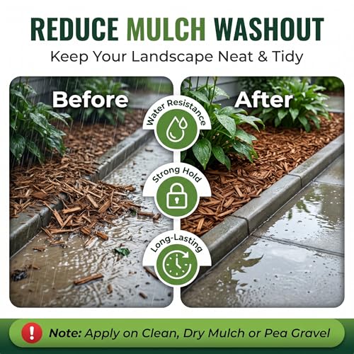 BOLDFORGE Mulch Glue for Landscaping with Sprayer, 34 fl oz Rock Glue and Gravel Binder, Pet-Friendly, Non-Toxic, Odorless and Clear-Drying Adhesive for Pea Gravel, Pebbles, Bark and Mulch - size: 2 Liter