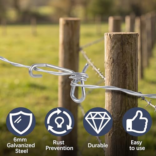 30 Pack 6mm Fence Wire Tighteners, 1/4"Barb Wire Tightener Clips Fence Tools Wire Tensioner for Fast Tightening Metal Fence Post Farm Garden Fence Wire(Tightener Handle Not Included)
