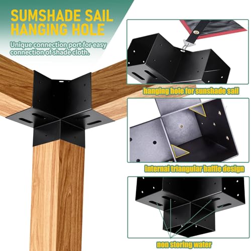 4"x4" Pergola Bracket Kit 4pcs,3-Way 90°Right Angle Corner Brackets - size: 4PC 3-Way Pergola Brackets