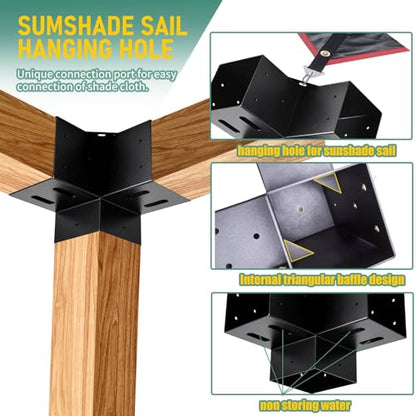 4"x4" Pergola Bracket Kit 4pcs,3-Way 90°Right Angle Corner Brackets - size: 4PC 3-Way Pergola Brackets