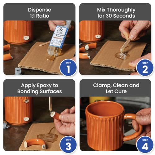 Brampton Multi-Purpose Epoxy, Quick 30-Minute Set, Waterproof 2-Part Epoxy Glue Kit for Tile, Metal, Ceramic, Glass, Wood, Stone, Strong Bonding, Sandable, Paintable Resin, Easy 1:1 Mix, 16 oz - style: 16 FL OZ