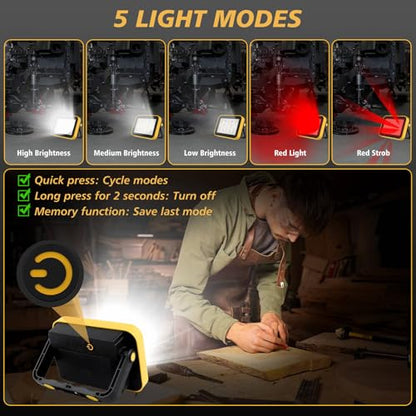 AUMIO USB Rechargeable COB Work Light, 5 Lighting Modes, Compact 180° Stand - color: Yellow