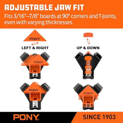 PONY 4-Pack Corner Clamps, 90 Degree Right Angle Clamps for Woodworking