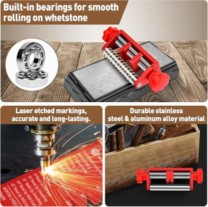 Chisel Sharpening Jig, Wood Honing Guide for Chisels and Planes Width 0.1" to 2.8" with Sharpening Angle Fixture, Angle Gauge from 10° to 45°(With 2 Sharpening Stones) - style: with 2 Sharpening Stones