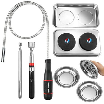 6-Piece Telescoping Magnetic Pickup Tools Set: 31in Portable Magnetic Pickup Stick, 25in Pen-Style Magnetic Pickup Tool, 20in Flexible Bendable Spring Magnet Stick with 4in 9in Magnet Parts Tray - style: 6 Pack - Premium Multi-Tool Set