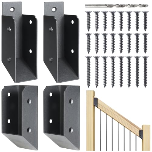 AECXM 201 Stainless Steel 2" x 4" (1 ½" x 3 ½" Actual) Deck Railing 35° Stair Connectors, for Deck Railing Stair Handrail Connection Installation Deck Railing Bracket (2 Pair-Black) - size: Angle 35°