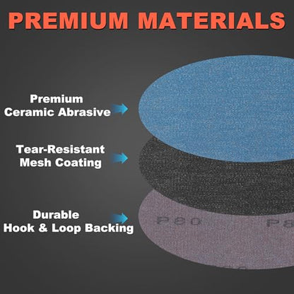 5 Inch Mesh Sanding Discs Assortment: 50Pcs Premium Ceramic Net Sanding Disc 80 120 180 240 320 Assorted Grit, Dustless Hook & Loop Sandpaper for 8 Hole Orbital Sander, Automotive/Wood Polishing