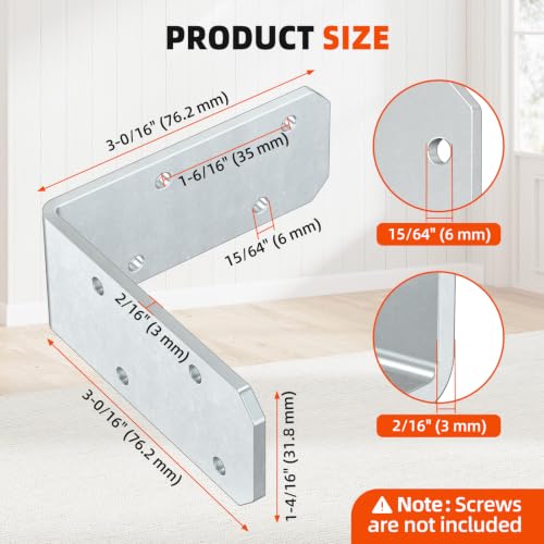 3x3 Inch Angle Bracket for Wood, Galvanized L Bracket, 16 PCS - color: Galvanized-16PCS