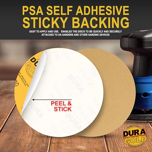 Dura-Gold 8" Gold PSA Sanding Discs, 80 Grit (Box of 10) - Self Adhesive - size: 80-Grit