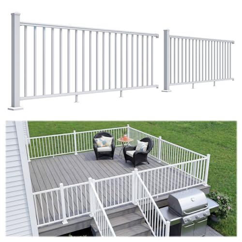 Egadis 36 in x 8 ft Modular Aluminum Porch and Deck Railing Kit, White - color: Level 8ft- 2Post 2Panel