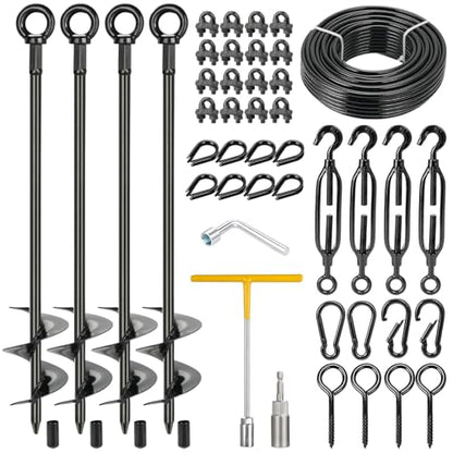 Shed Anchor Kit, All-Black Ground Anchor w/Wire Rope & Fasteners