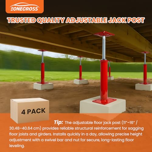 4 Pack House Floor Jacks for Leveling, 11.8-16 in Adjustable Screw Support Posts, Up to 11,023 lb Each, for Crawl Space, Floor Joists and Basement Beams - size: 11.8''-16''(4 Pack)
