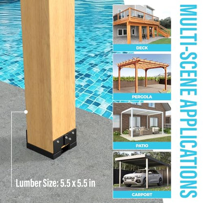 6-Pack 6x6 Deck Post Base for Concrete Heavy Duty Wood Beam Anchor - size: 6Pcs-6IN, style: Black
