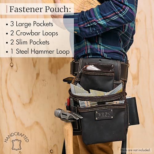 FESA 3 Inch Leather Tool Belt for Men with Hammer Holder Adjustable 34"-44" - color: Brown