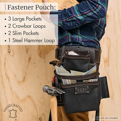 FESA 3 Inch Leather Tool Belt for Men with Hammer Holder Adjustable 34"-44" - color: Brown