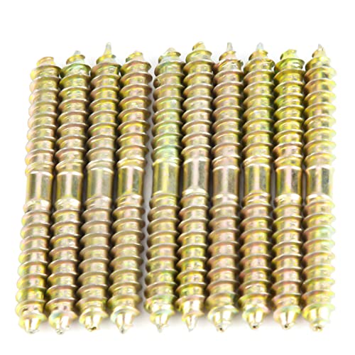 Double Ended Self-Tapping Dowel Screws, 10 Pack 60mm Zinc Plated Wood Screws for Furniture, Woodworking Joint Connector Bolts