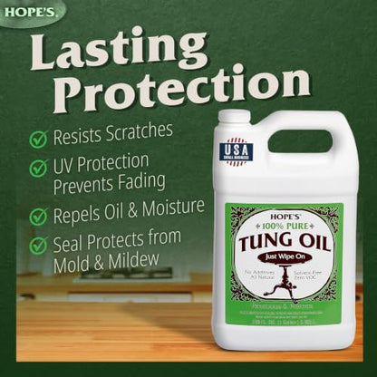 Hope's 100% Pure Tung Oil, Food Safe Wood Finish, 16 Fl Oz - 2 Pack