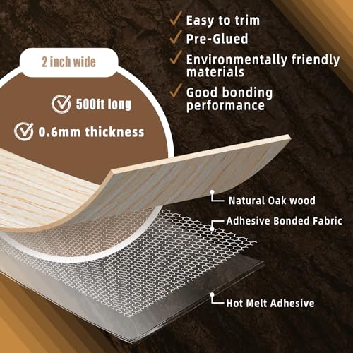GSCIT Club Oak Edge Banding, 2 inch x 500ft roll of Veneer Edge Banding Preglued Flexible, Wood Tape Banding for Repair Furniture - color: Oak, size: 2"x 500ft