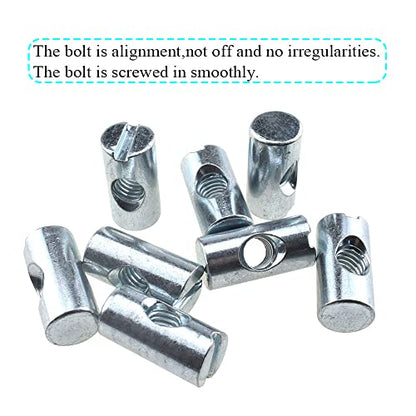 M6x20mm Barrel Nuts Cross Dowels Slotted Bolts Hardware Clean Tight Thread Proper Insert Sturdy Firm Holding Easy Install Align Smooth Screw in Snug Fit for Beds Crib Furniture Chairs 15PCS - size: M6x20mm-Silver-15Pcs