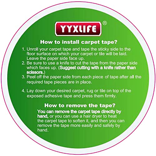 YYXLIFE Double Sided Carpet Tape for Area Rugs & Hardwood Floors, 2" x12YD - size: 2Inch x 12 Yards