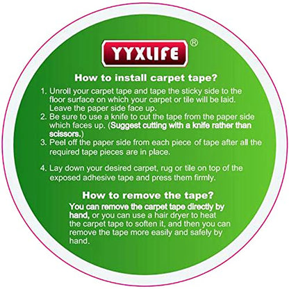 YYXLIFE Double Sided Carpet Tape for Area Rugs & Hardwood Floors, 2" x12YD - size: 2Inch x 12 Yards