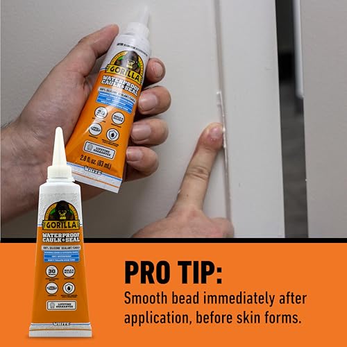 Gorilla 100% Silicone Caulk, Waterproof Sealant, 2.8oz Squeeze Tube, 2-Pack - color: White, size: 2 - Pack