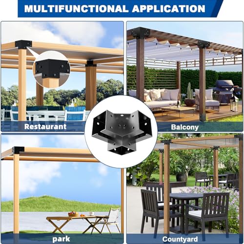 Pergola Bracket Kit 4x4(Inner 3.6"x3.6"), 4pcs 3-Way Right Angle Corner Bracket, Heavy Duty DIY Pergola Kit with Powder Coating, for Gazebos, Patio Pergolas, Log Cabin Outdoor, with Screws - size: 4x4 Corner Brackets 4pcs