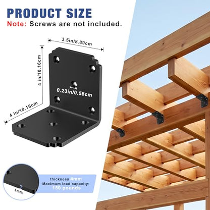 4"x4"x3.5" L Bracket for Wood,90 Degree Pergola Post Brackets,Black,8 Pack - color: 4 x 4 x 3.5-8PCS